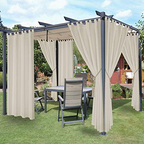 Cabana 52 x 84 inch 2 Panels Thermal Insulated Sun Blocking Detachable Sticky Tab Top Blackout Curtains for Bedroom Pergola LORDTEX Waterproof Indoor/Outdoor Curtains for Patio Porch White 